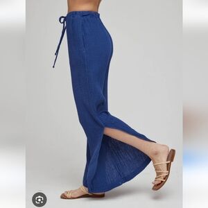 Bella Dahl Side Slit Wide Leg Drawstring Pants Small Chambray